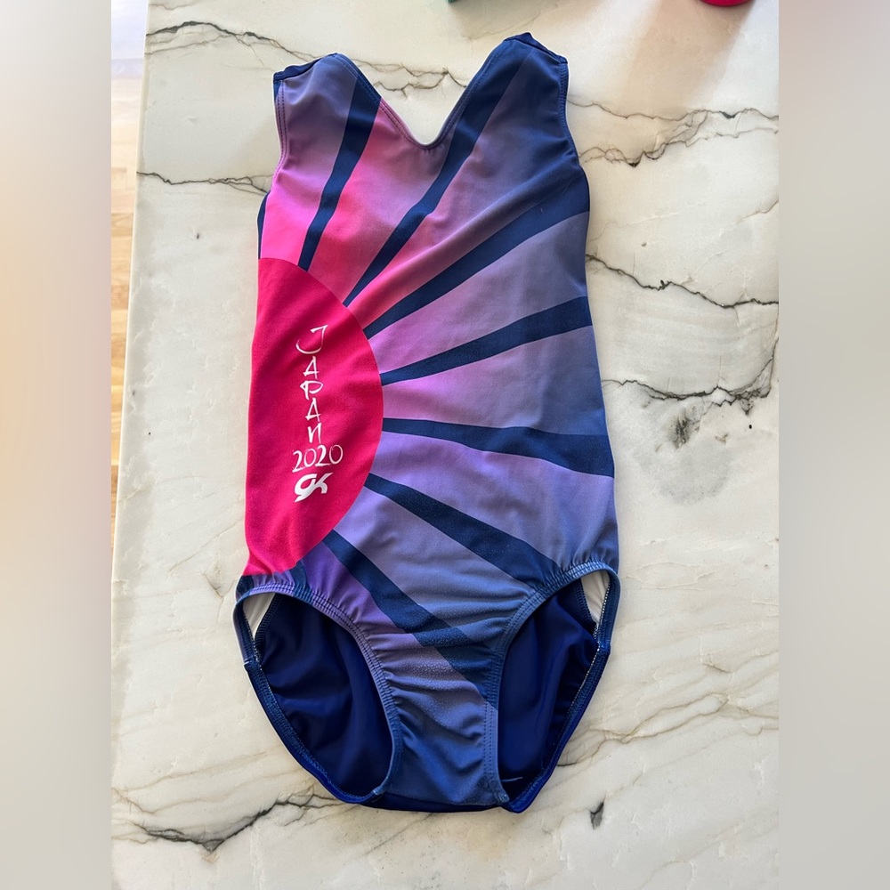 Gk elite gymnastic leotard -Land of the Rising Sun Japan Olympics . Child Large